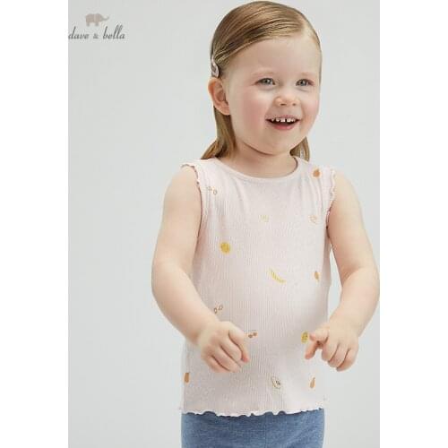 DBZ17527 dave bella summer baby girls cute cartoon print sleeveless T-shirt children tops girl kids fashion tees