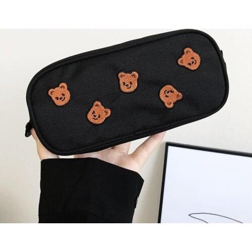 Kawaii Bear Embroidery Canvas Pencil Bag Pen Case Kids Gift Cosmetic Stationery Cosmetic bag and pencil storage box