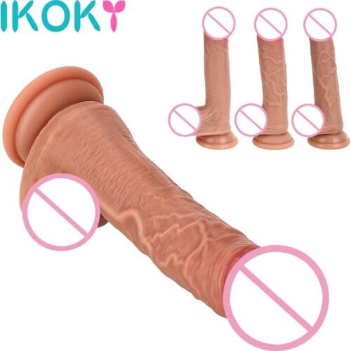 IKOKY With Suction Cup Double-deck Silicone Dildo Female Masturbation Realistic Penis For Woman G Spot Vagina Stimulator