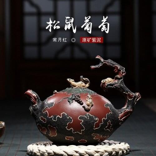 Yixing purple clay teapot set changyuehong all hand tea set domestic Purple mud squirrel grape teapot one for delivery