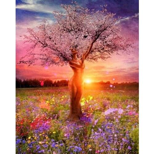 40x50cm Frameless Acrylic Painting By Numbers Sunset Landscape On Canvas DIY Natural Trees Pictures By Number For Home Decor