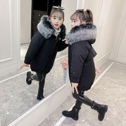 Girls Jackets 2021 New Winter Coat Foreign Style Childrens Padded Coats Winter Plus Velvet Padded Clothes Fur Collar Clothing