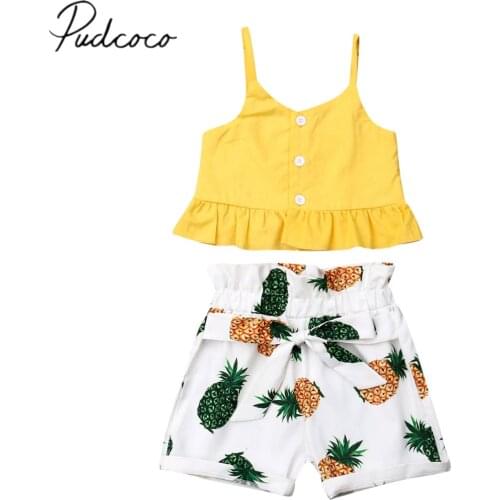 2019 Baby Summer Clothing Toddler Kids Baby Girl Clothes Sling Tops Crop Shirts Pineapple Sash Shorts Bottoms 2PCS Outfit 6M-5T