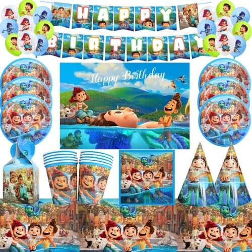 Luca Theme Birthday Party Supplies Cup Plate Kids Girl Birthday Party Decoration Disposable Tableware Set Birthdays Balloons