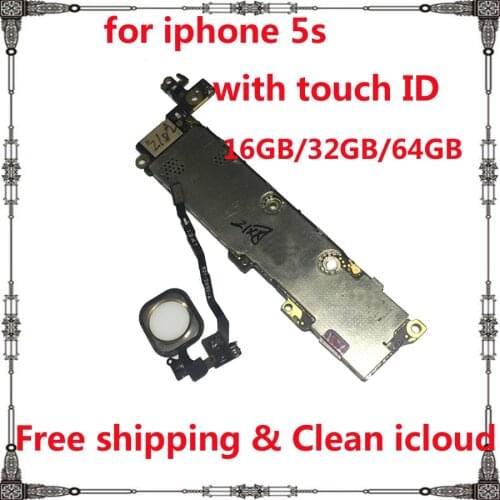For iphone 5s clean icloud motherboard with IOS System 16gb 32gb 64gb mainboard with / without touch ID full chips logic board