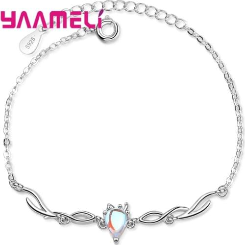 Sweet Gifts for Child Girls Women Charming Pretty Moonstones Waterdrop Charms Bracelets Bangles with Extender Chain