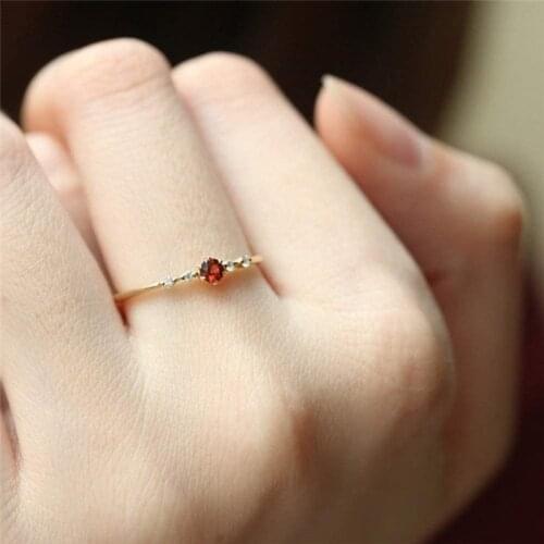 Huitan Minimalist Women Finger Rings Inlaid Orange Round Cubic Zirconia Delicate Female Wedding Rings Gold Color Fashion Jewelry