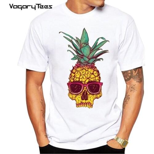 Sun Bathing Hipster Pineapple retro skull printed men t-shirt short sleeve casual funny tops Pineapple with glasses cool tshirts