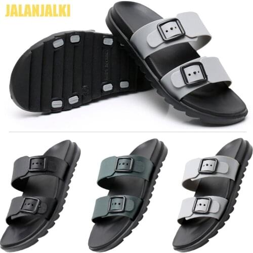 JALANJALKI Basic Summer Anti-slip Slippers Black Green Belt Men Casual Zapatos Hombre Outdoor Beach Sandal Thick Soft Thongs