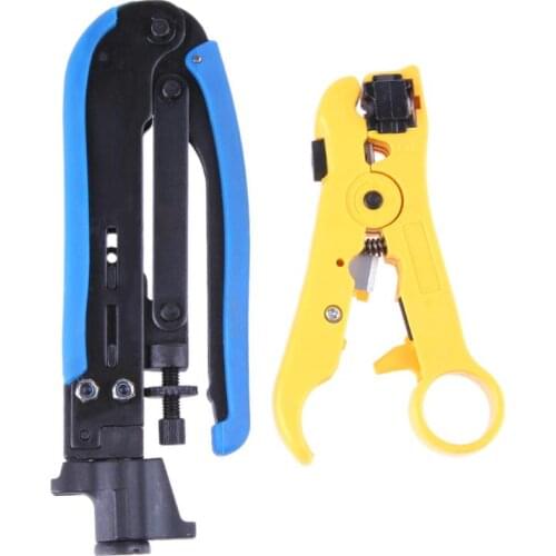 2pcs Stripper Coaxial Cable Crimping Tool Set For RG6 RG59 RG11 Wire Line Cutter Stripping Pliers Set Crimping Plier