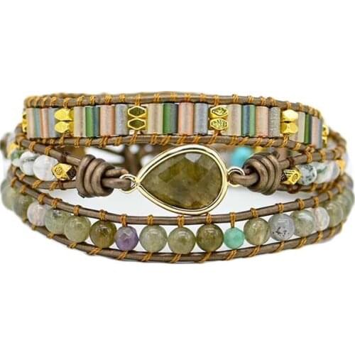 New Native Inspired Designer Leather Bracelet Black Opal Mix 5 Strands Woven Wrap Bangles Bohemian Jewelry Dropship