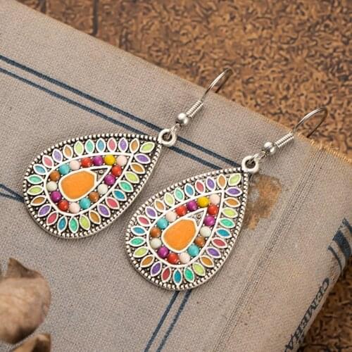 Charming Bohemian Ethnic Colorful Water Drop Earrings Pendant Ear Ornaments For Wemen And Girls Wedding Engagement Accessories