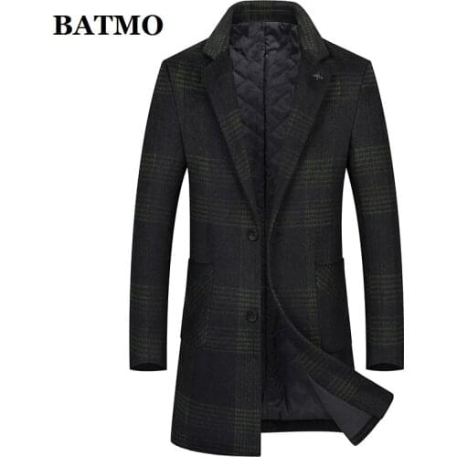 BATMO 2020 new arrival autumn&winter high quality wool plaid trench coat men,mens wool jackets,plus-size M-5XL 2975