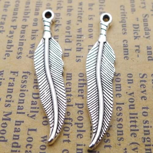 15PCS/Lot 7mm*34mm Antique Silver Color Feather Charms For Jewelry Making DIY