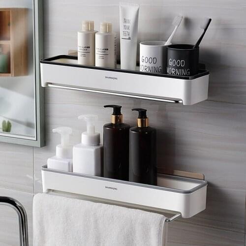 Bathroom Shelf Towel Holder Extendable Hanger Shower Shampoo Rack Bath Organizer Kitchen Storage Basket Shampoo Floating Shelf