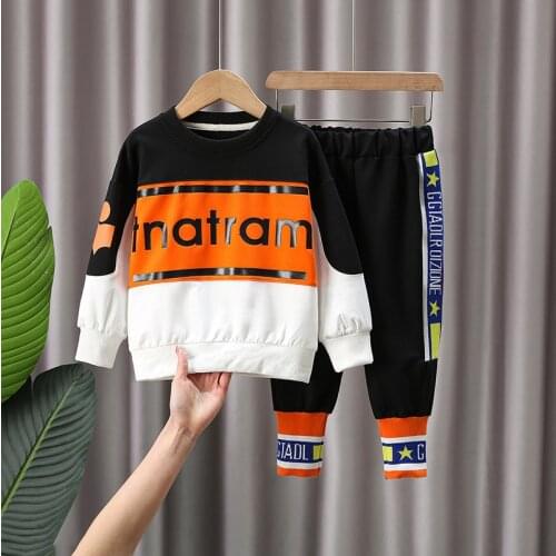 Toddler Baby Boy Casual Clothing Set Sweatshirt Long Sleeve Patchwork Letter Kids Outfits Child Pullover Tracksuit Suits 1- 6 Y