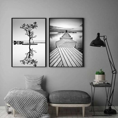 Nordic Style Prints Wall Art Black And White Tree Poster Minimalist Bridge Painting Canvas Modular Landscape Pictures Home Decor