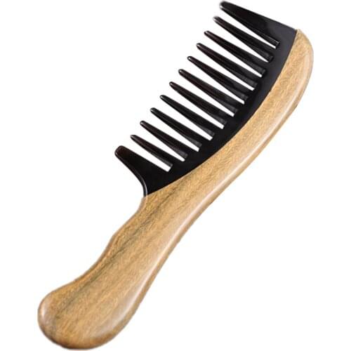 Hair Comb No Static Detangling Natural Aroma Handmade Wooden Buffalo Horn Comb Wide Tooth Comb