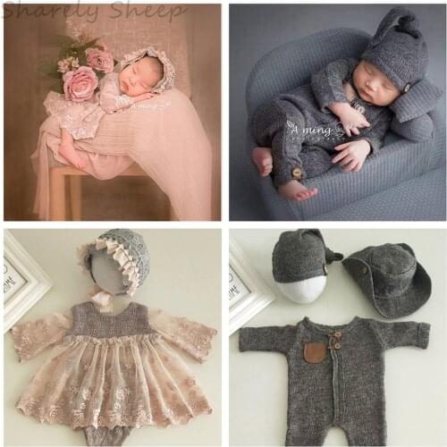 Newborn Photography Props Infant Baby Boy Girl Lace Romper Photo Shoot Gentleman Outfits Clothes Baby Shower Gift fotoshooting