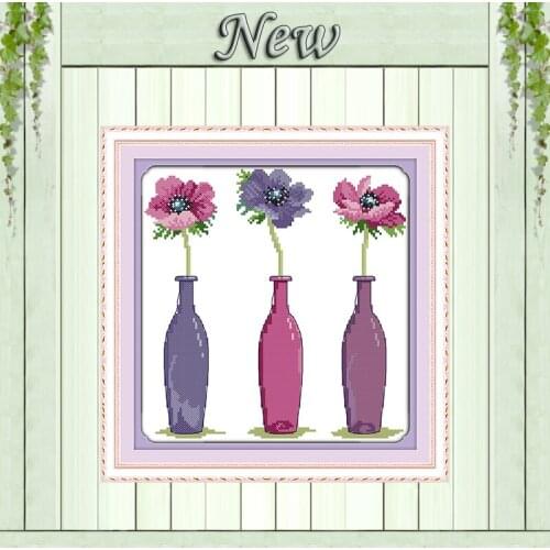 Three Flowers vase decor diy painting Counted Print on canvas DMC 11CT 14CT Chinese Cross Stitch kits Needlework Sets embroidery