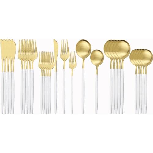 Wedding 30Pcs White Gold Cutlery Set Stainless Steel Dinnerware Set Knife Dessert Fork Spoon Silverware Kitchen Tableware Set