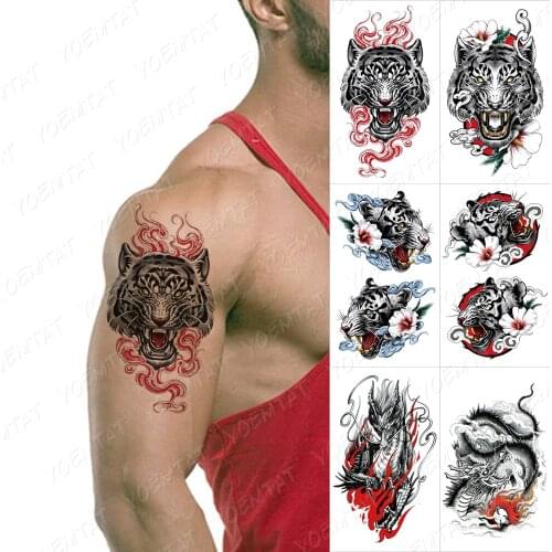 Waterproof Temporary Tattoo Sticker Dragon Knight Spitfire Flash Tattoos Tiger Owl Wolf Body Art Arm Fake Tatoo Women Men