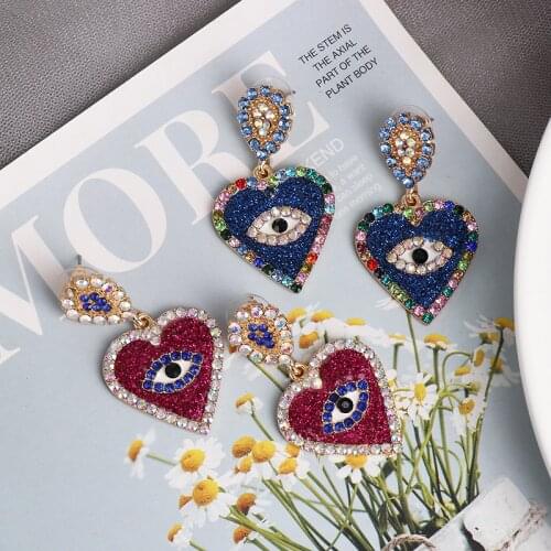 JURAN Jewelry Fashion Crystal Big Heart Eye Shaped Drop Earrings for Women Prom Party Dress Accessory Statement Wedding Earrings