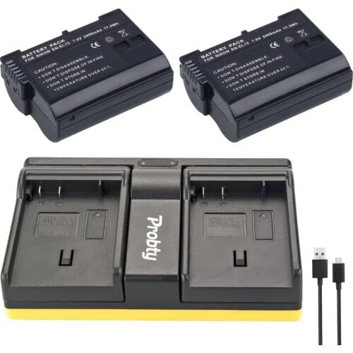 Probty 2PCS EN-EL15 EN EL15 Camera Battery + USB Dual Charger For Nikon D600 D600E D800 D800E D7000 V1 MH-25 MB-D11 MB-D12