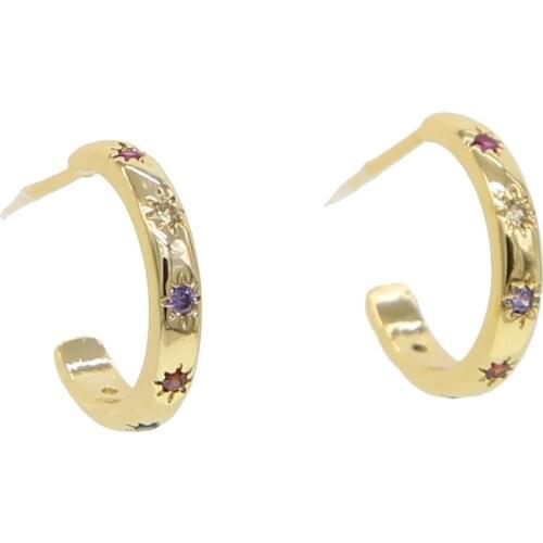 2019 high quality pastel rainbow cz paved colorful earring minimal simple women multi piercing studs fashion wholesale earrings