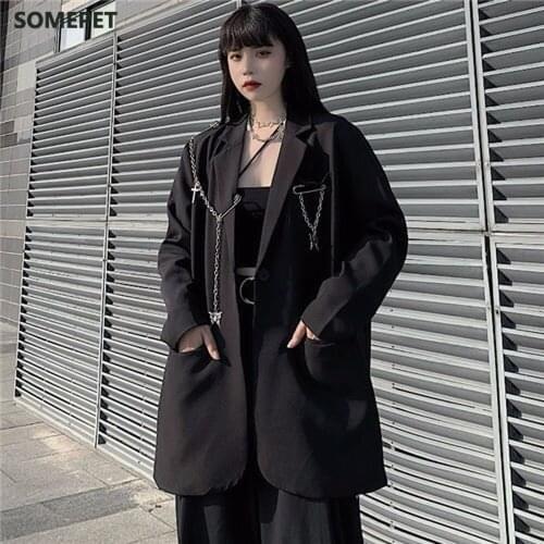 Women Blazers Solid Single Button Temperament Korean Style Fashion Casual All-match Long Sleeve Chic Streetwear Retro