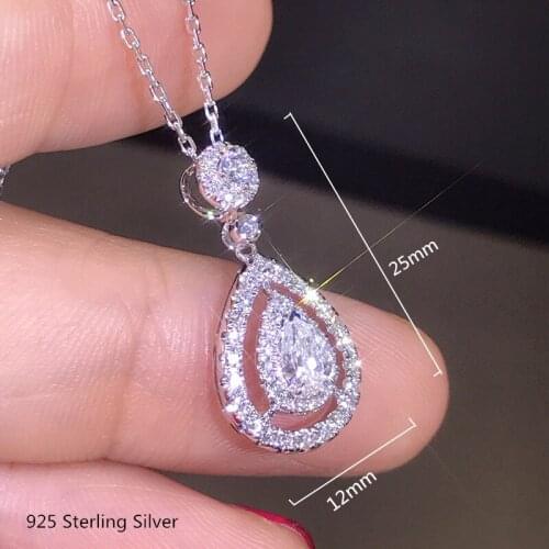 Buyee 925 Sterling Silver Pendant Necklace 6mm*8mm Shiny Crystal Fashion Wedding Necklace Chain for Women Luxury Classic Jewelry