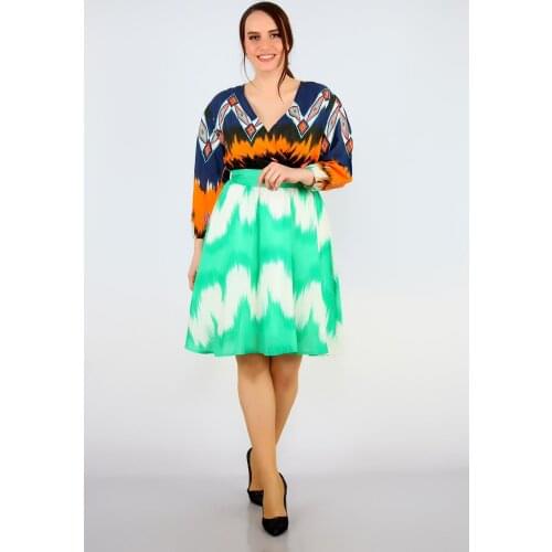 Womens Plus Size Three Quarter Sleeve Chiffon Dress Green 1466