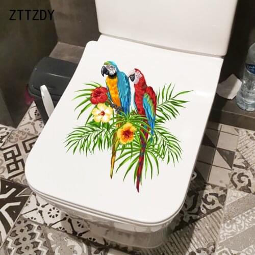 ZTTZDY 26.5CM×23CM Hand Drawn Parrot Fashion WC Decor Toilet Stickers Home Wall Accessories T2-0814