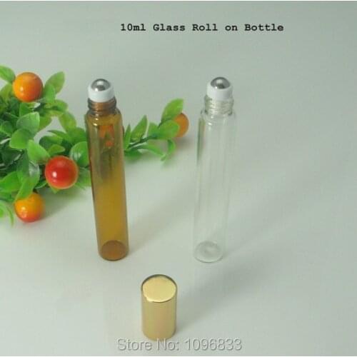 10ML 10CC Amber Brown Glass Roll on Bottles, Essential Oil Vial, Perfume Packing Bottle, Empty Glass Vials Golden Cap, 50pcs/Lot