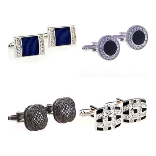10pairs/lot Enamel Crystal Cufflinks Silver Gunblack Rhinestone Cuff Links Mens Jewelry Wholesale