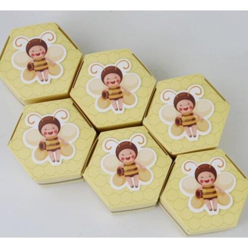 10pcs Baby Shower Six-side Yellow Bee Candy Cookie Gift Box Birthday Party Decorations Kids Wedding Decorations Table Party Diy