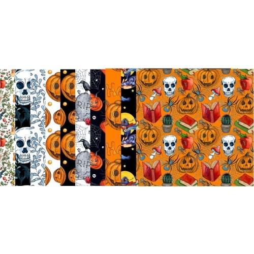 10PCS Cotton Fabrics Ghost Pumpkin Pattern Halloween Cloth Set For Handmade DIY Sewing Patchwork Cloth 25x25cm Agreeable