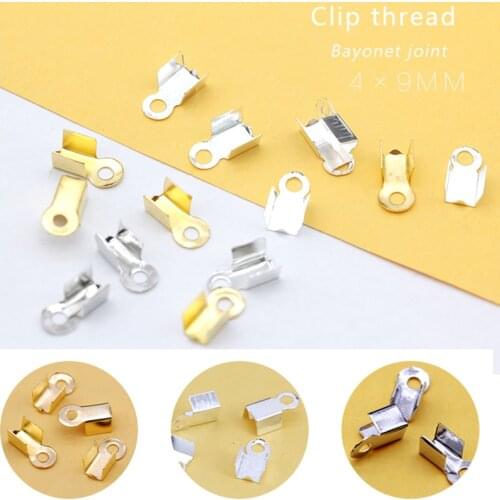 100p 4x9mm Leather String Clip Cord End Tip Smooth Fold Over Clasp Crimp Beads Cap Connector Jewelry Findings necklace crafts