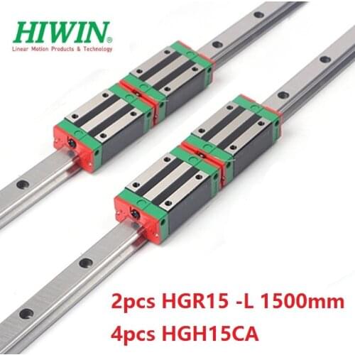 2pcs 100% original Hiwin rail HGR15 -L 1500mm + 4pcs HGH15CA linear blocks for cnc router
