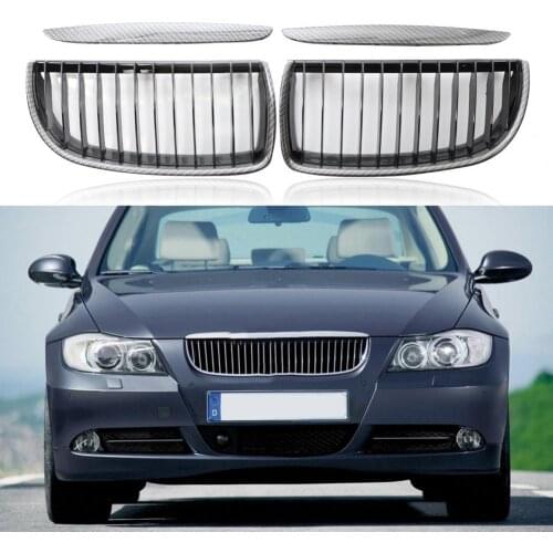 2Pcs Bumper Grille Carbon Grain Front Kidney Grill 51137120008 for BMW 3-Series E90 E91 Sedan 2006-2008 Pre-facelift