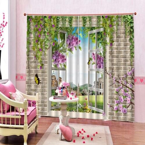 3D Curtain Printing Blockout Polyester Photo Drapes For Room Bedroom Window Window scenery pink flowers Decoration curtains