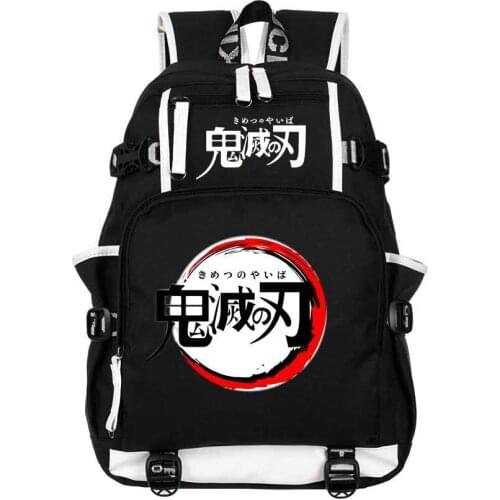 Anime Demon Slayer Schoolbag Backpack Solid color Canvas student Bag Men and Women Leisure Travel Bag Kamado Tanjirou backpack