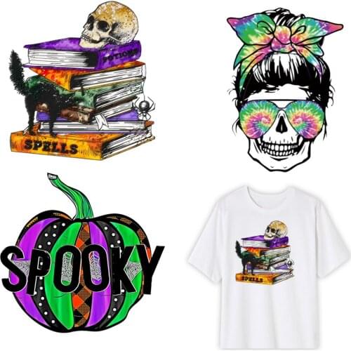 DIY Cartoon Halloween Heat Transfer Sticker For Vogue Girl Clothing Patch 1 Piece. T11