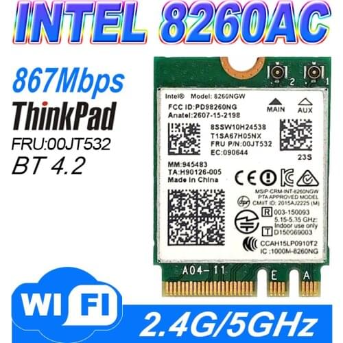 IBM Lenovo Dual Band For Intel Wireless-AC 8260 8260NGW NGFF M.2 802.11ac 867Mbps WIFI Bluetooth 4.2 Wlan Card 00JT481