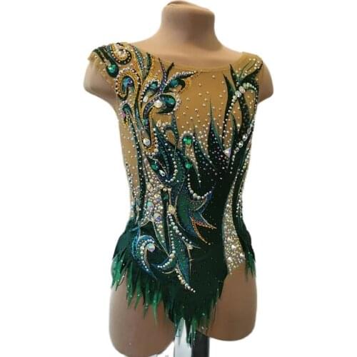 Gymnastics Competion Girls Gymnastics Skating Dress Women Artistic Custom Rhythmic Gymnastics Dresses Elasticity Spandex 1 piece