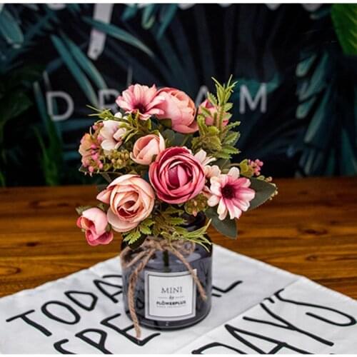 Fake Tea Rose Silk Flower Fall Gerbera Daisy Artificial Plastic Flower for Wedding Home Accessories