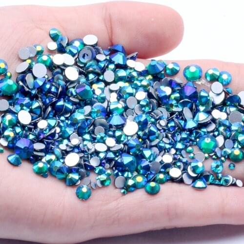 Emerald AB Non Hotfix Glass Rhinestones For Nails Art Charms Flatback Round Glue On Crystal Chatons DIY Wedding Clothes Supplies