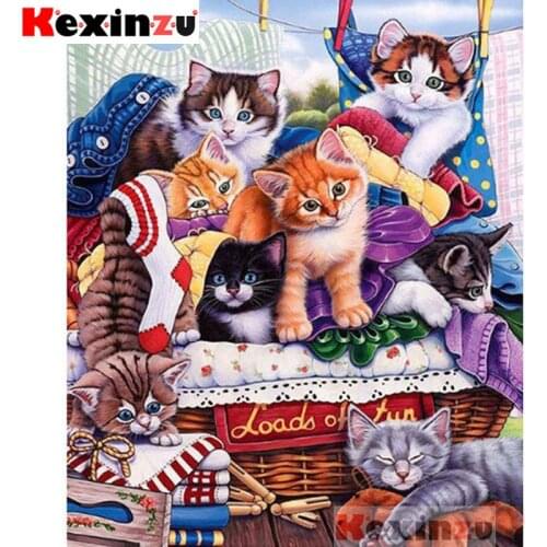 Kexinzu Full 5D DIY Square/Round Drill Diamond Painting "Basket cat" Diamond Embroidery Cross Stitch 3D Decor Gift K@#545556