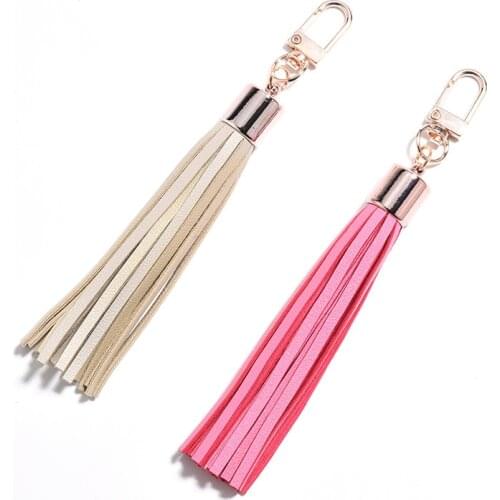 2Pcs Faux Leather Alloy Rings Tassels Woman DIY Bag Phone Keychain Crafts Accessories Fringe Home Decor Supplies Pendant Gifts