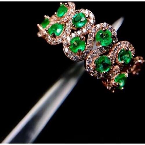 Natural green emerald Ring S925 Silver Natural Gemstone Ring Fashion Luxurious surround Row wide Women girl party gift Jewelry